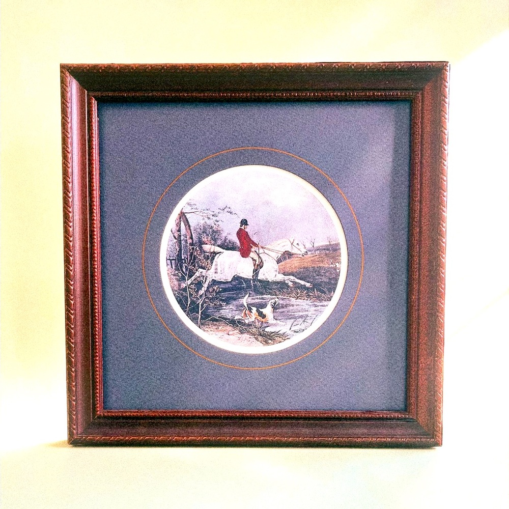 Fox hunting & hound print with Wood Frame